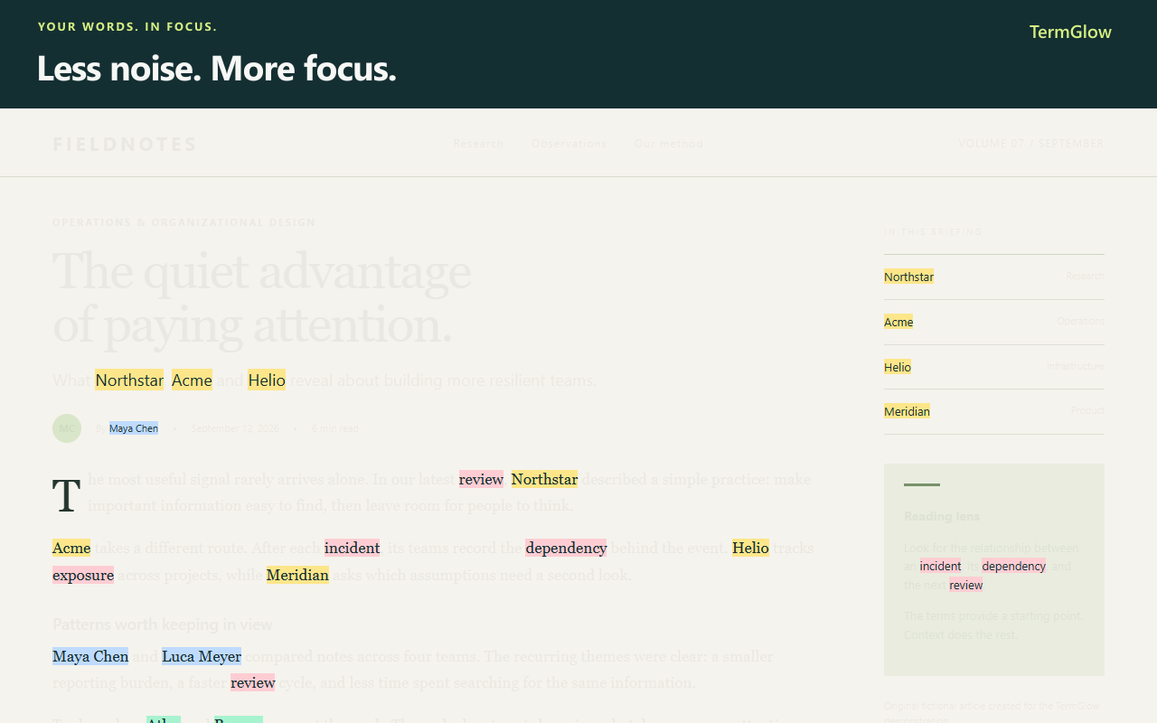 TermGlow Focus mode dimming surrounding article content